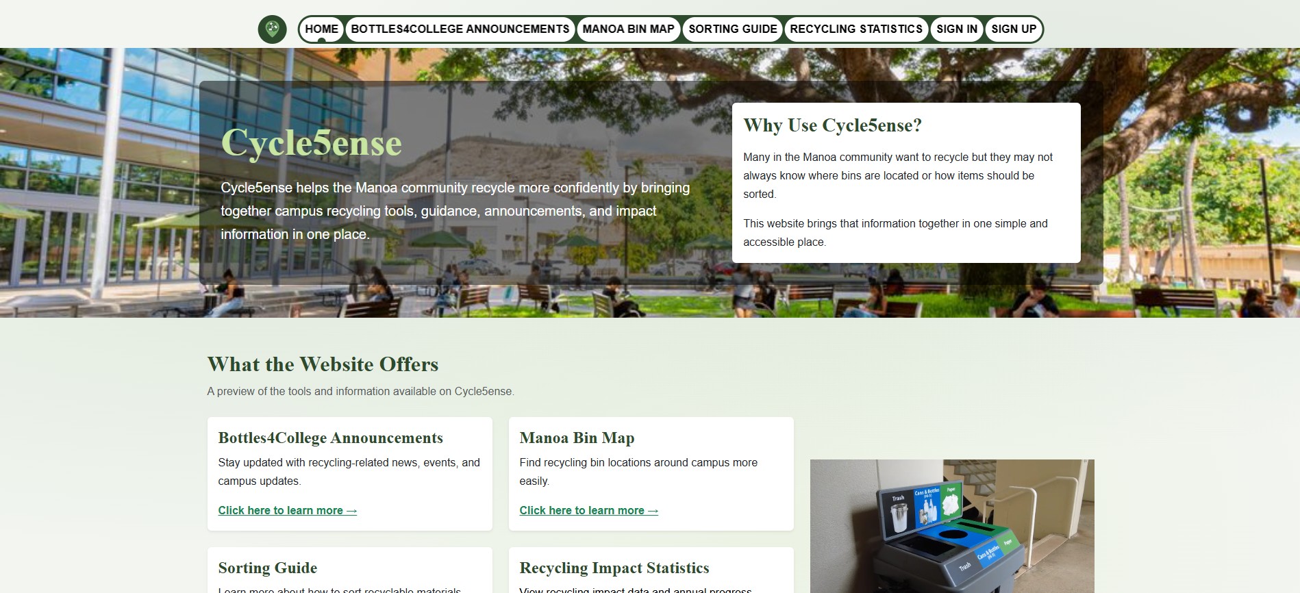 Cycle5ense landing page screenshot